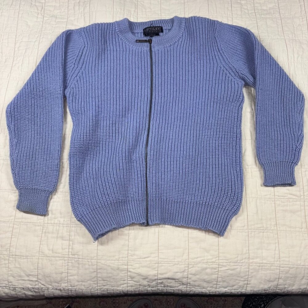 Karen Kane Lifestyle Womens M Vintage Wool Zip Up Sweater Blue Knit
